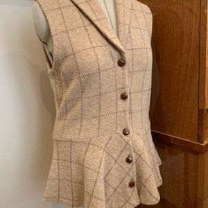 Lauren by Ralph Lauren 100% lambs wool tan color peplum sweater vest size XL